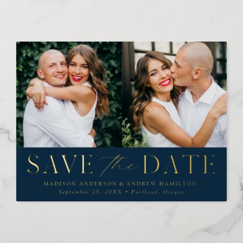 Modern Elegance 2 Photo Wedding Save the Date Foil Invitation Postcard