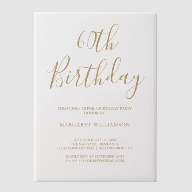 Modern Elegance 60th Birthday Vellum Invitations (Front)