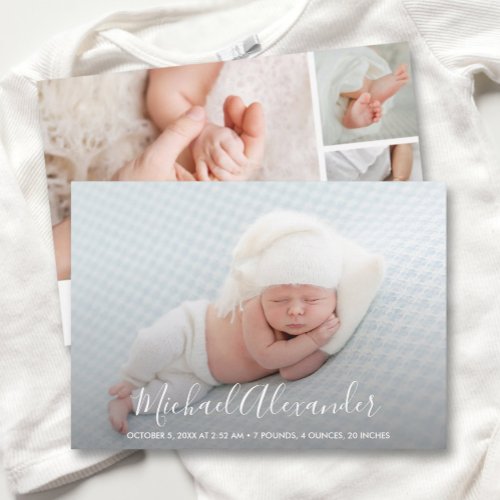 Modern Elegance Baby Boy Photo Birth Announcement