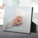 Modern Elegance Baby Boy Photo Birth Announcement Plaque<br><div class="desc">Elegantly sweet plaque features your favorite newborn photo in full bleed,  your baby 's name and birth stats in white chic lettering. **The Live Design Service can help you with your design layout if needed. MATCHING items in our store.</div>