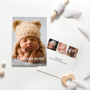 Modern Elegance Baby Boy White Overlay Photo Birth Announcement