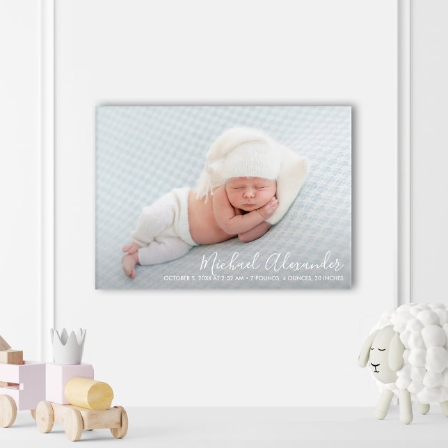 Modern Elegance Baby Photo Birth Announcement Acrylic Print (Creator Uploaded)
