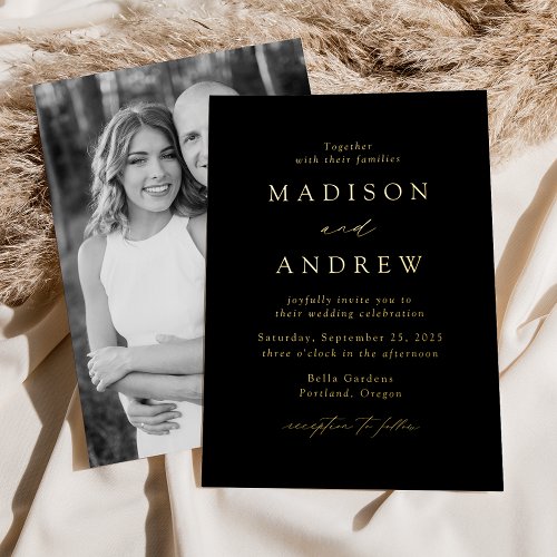 Modern Elegance Black and Gold Photo Wedding Foil Invitation