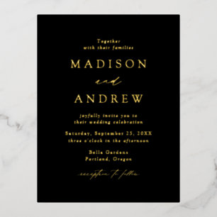 Modern Elegance Black and Gold Wedding Foil Invitation Postcard