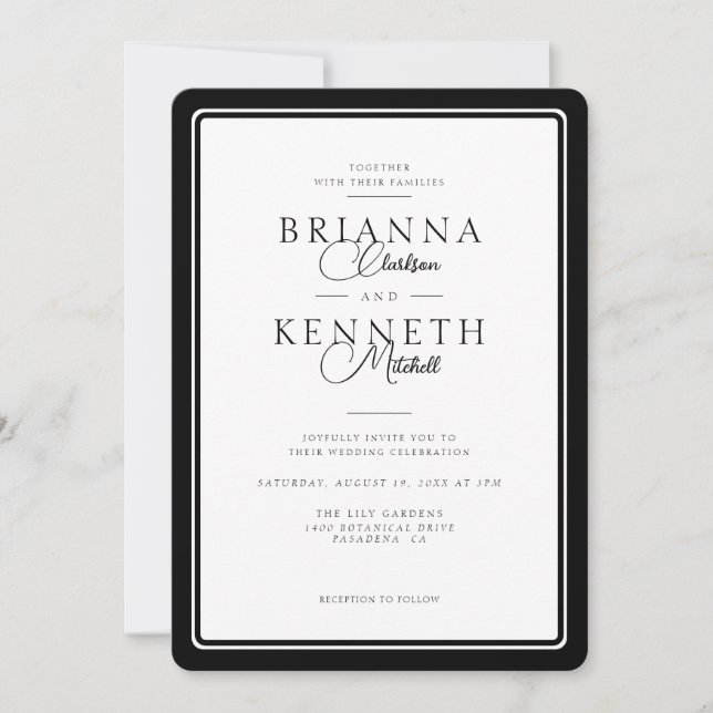 Modern Elegance Black and White Frame Wedding Invitation (Front)
