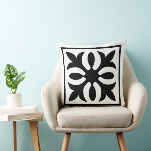 Modern Elegance Black and White ornate floral Throw Pillow