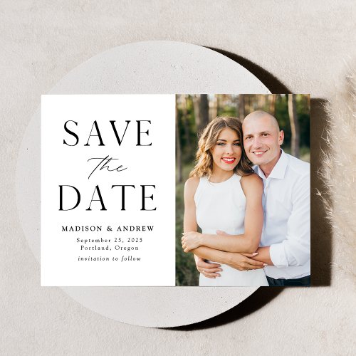 Modern Elegance Black and White Photo Save The Date
