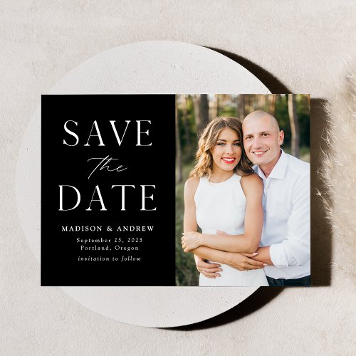 Modern Elegance Black and White Photo Save The Date