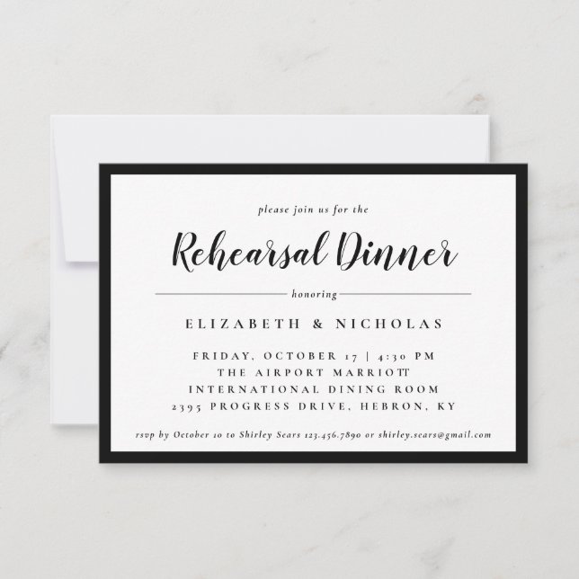 Modern Elegance Black and White Rehearsal Inivite (Front)