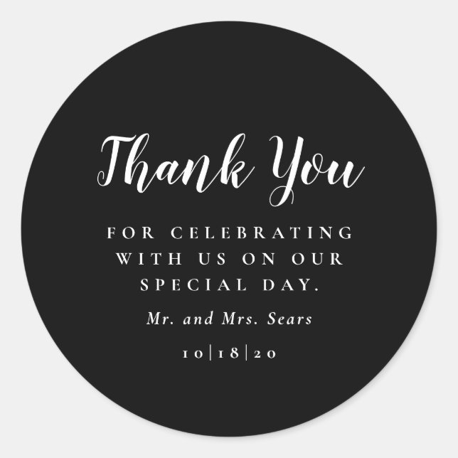 Modern Elegance Black and White Thank You Classic Round Sticker (Front)