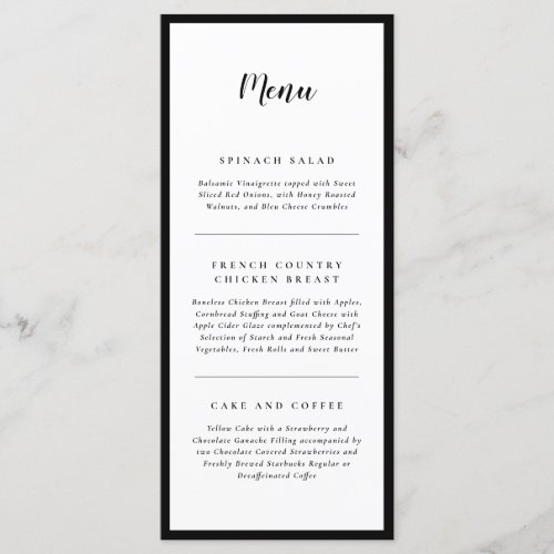 Modern Elegance Black and White Wedding Menu