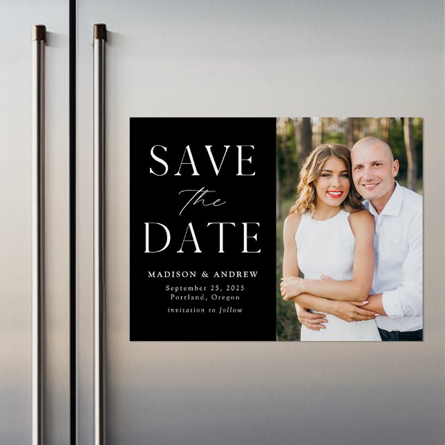 Modern Elegance Black Photo Save the Date Magnetic Invitation (Creator Uploaded)