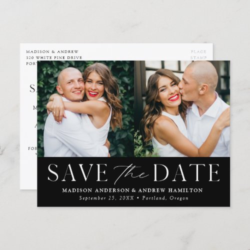 Modern Elegance Black Two Photo Save the Date Announcement Postcard