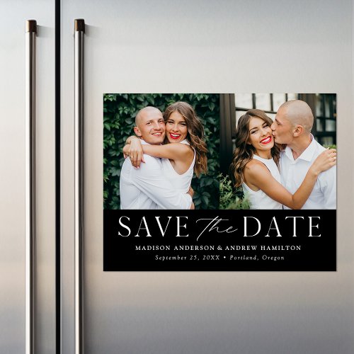 Modern Elegance Black Two Photo Save the Date Magnetic Invitation