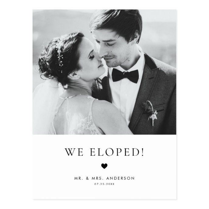 Modern Elegance Black Typography Wedding Elopement Postcard