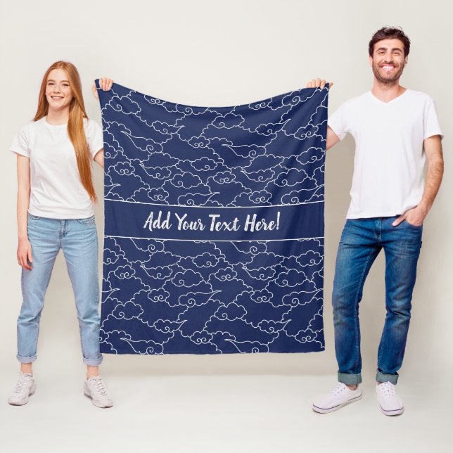 Modern Elegance Blue And White Japanese Cloud Fleece Blanket (In Situ)
