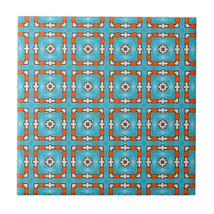 Modern Elegance Blue Orange White Azulejos Tile