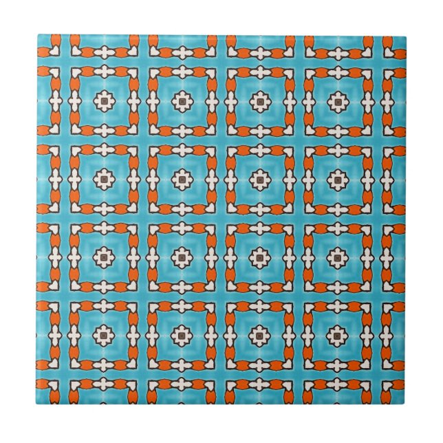 Modern Elegance Blue Orange White Azulejos Tile (Front)