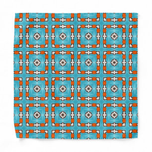 Modern Elegance Blue Orange White Azulejos Tile Bandana