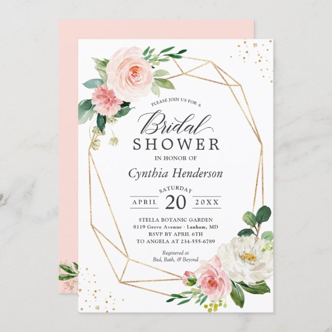 Modern Elegance Blush Pink Floral Bridal Shower Invitation