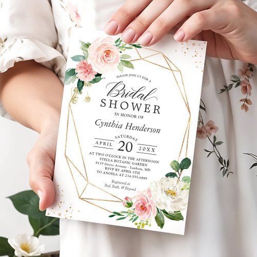 Modern Elegance Blush Pink Floral Bridal Shower Invitation