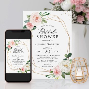 Modern Elegance Blush Pink Floral Bridal Shower Invitation by CardHunter at Zazzle