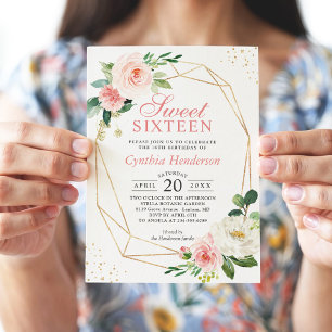 Modern Elegance Blush Pink Floral Sweet Sixteen 16 Invitation