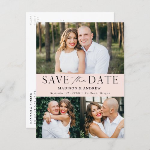 Modern Elegance Blush Three Photo Save the Date Announcement Postcard