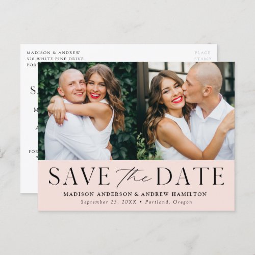 Modern Elegance Blush Two Photo Save the Date Announcement Postcard