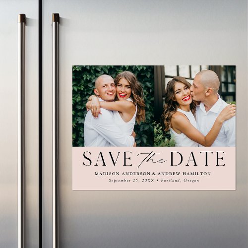 Modern Elegance Blush Two Photo Save the Date Magnetic Invitation