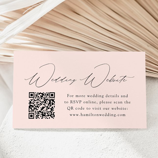Modern Elegance Blush Wedding Website QR Code Enclosure Card (Creator Uploaded)