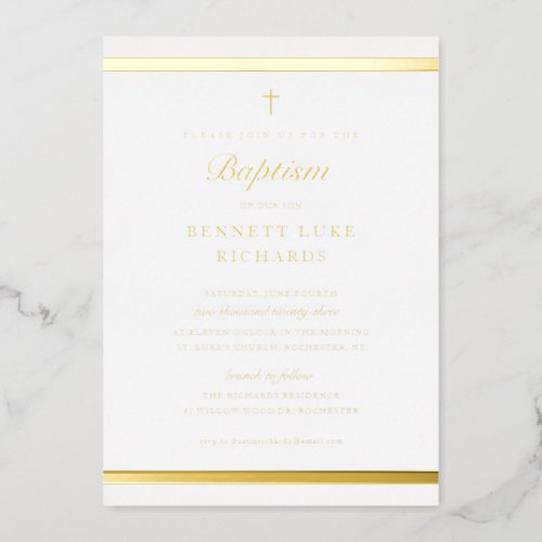 Modern Elegance Boys Baptism Gold Foil Invitation