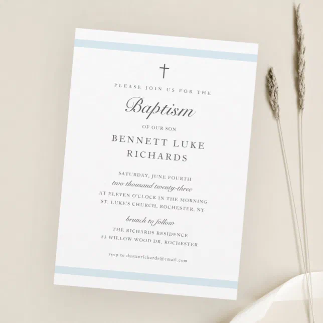 Modern Elegance Boys Baptism Invitation | Zazzle