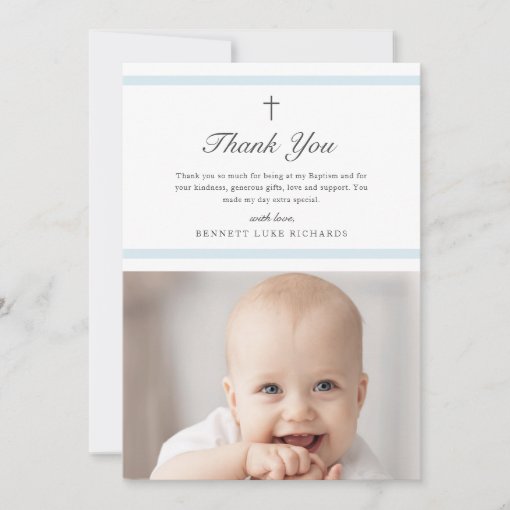 Modern Elegance Boys Baptism Thank You Card Zazzle