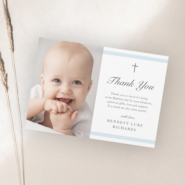 Modern Elegance Boys Baptism Thank You Card (Creator Uploaded)