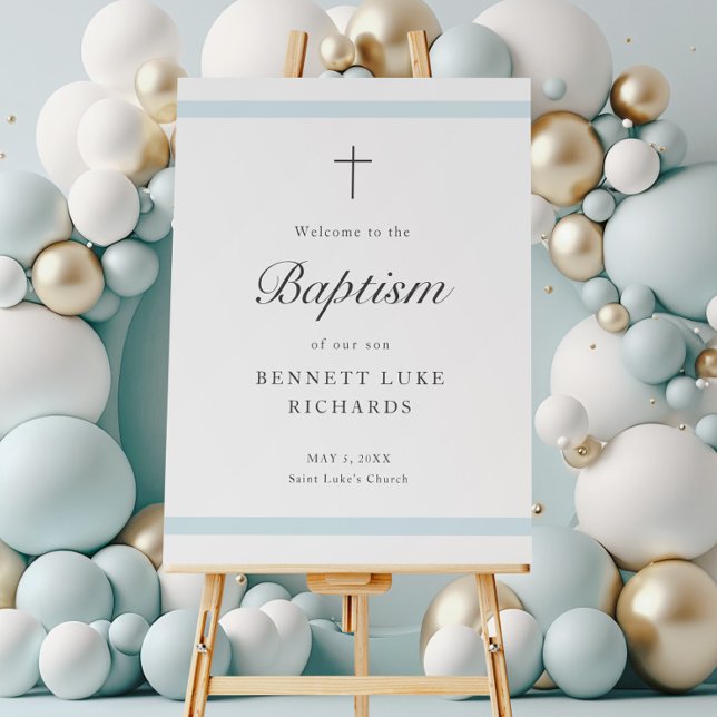 Modern Elegance Boys Baptism Welcome Poster (An elegant boys baptism welcome sign poster. Also, available as a downloadable file.)