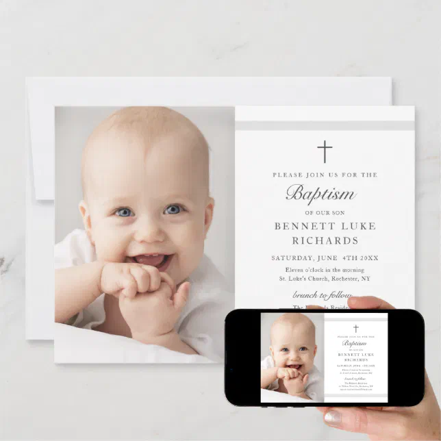 Modern Elegance Boys or Girls Photo Baptism Invitation | Zazzle