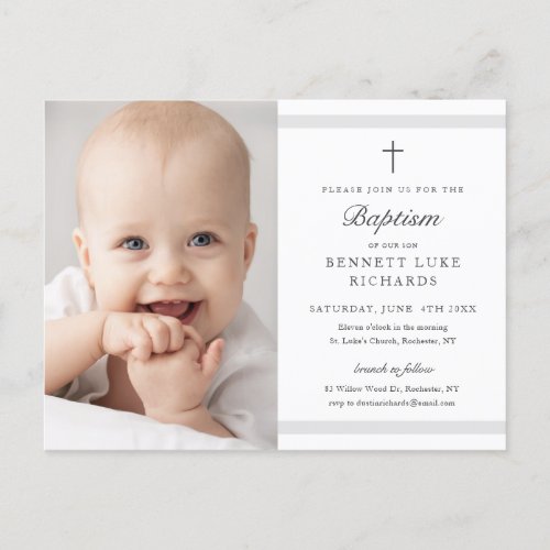 Modern Elegance Boys or Girls Photo Baptism Invitation Postcard
