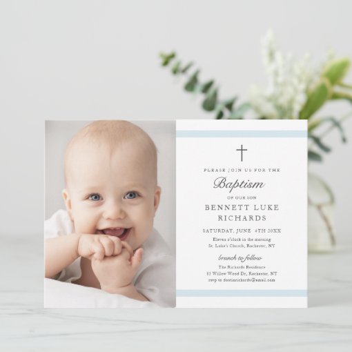 Modern Elegance Boys Photo Baptism Invitation Zazzle