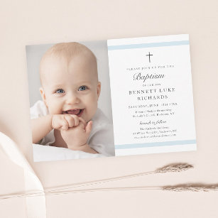 Modern Elegance Boys Photo Baptism Invitation