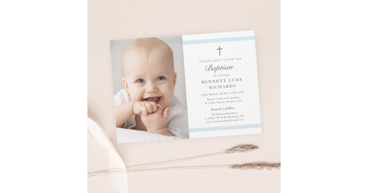 Modern Elegance Boys Photo Baptism Invitation | Zazzle