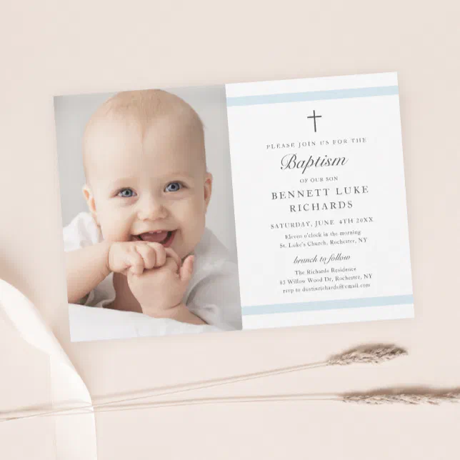 Modern Elegance Boys Photo Baptism Invitation | Zazzle