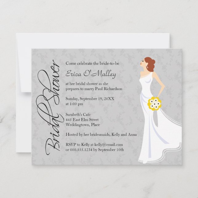Modern Elegance Bridal Shower Gray Invitation (Front)