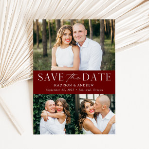Modern Elegance Burgundy 3 Photo Save The Date