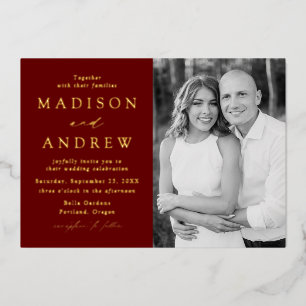 Modern Elegance Burgundy and Gold Photo Wedding Foil Invitation