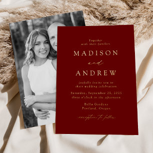 Modern Elegance Burgundy and Gold Photo Wedding Foil Invitation