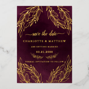 Modern Elegance Burgundy Save The Date Foil Invitation