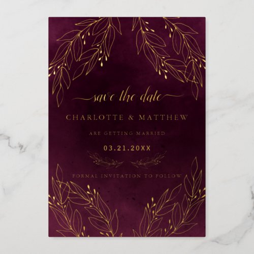 Modern Elegance Burgundy Save The Date Foil Invitation