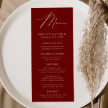 Modern Elegance Burgundy Wedding Menu<br><div class="desc">Simple and elegant wedding menu featuring "Menu" displayed in a modern white script with a burgundy background or color of your choice. Personalize the burgundy wedding menu by adding your names,  wedding date,  and menu information. Designed to coordinate with our Modern Elegance wedding collection.</div>