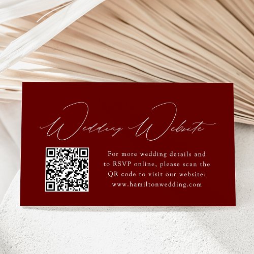 Modern Elegance Burgundy Wedding Website QR Code Enclosure Card
